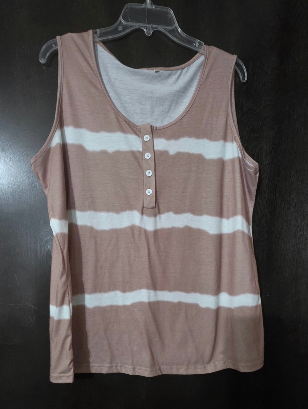 Sleeveless Taupe & White Stripe Henley Tank Top Women's Size 2XL